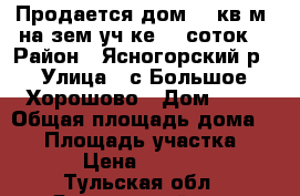 Продается дом 47 кв.м  на зем.уч-ке 16 соток. › Район ­ Ясногорский р › Улица ­ с.Большое Хорошово › Дом ­ 68 › Общая площадь дома ­ 47 › Площадь участка ­ 1 600 › Цена ­ 1 500 000 - Тульская обл., Ясногорский р-н, Большое Хорошево с. Недвижимость » Дома, коттеджи, дачи продажа   . Тульская обл.